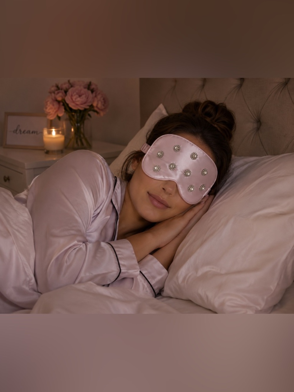 Pink Sleep Mask with Silver Accents